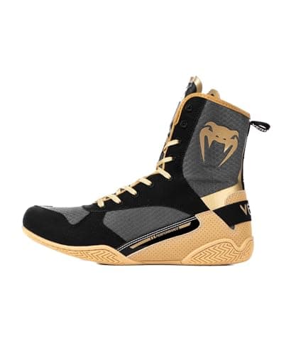 Venum Elite Chaussures de Boxe Mixte Adulte en Cuir Offre Supreme Impact Protection Taille 10 US Chaussures de Boxe Mixt — Noir Beige