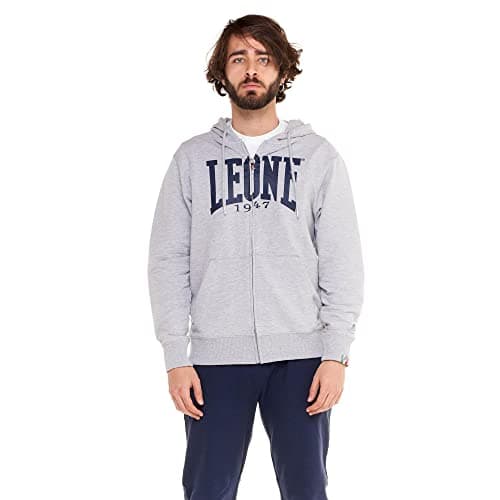 LEONE 1947 Sweat à Capuche zippé pour Homme en Hiver Foncé Comfortable et Chauffant L-SMALL — Gris Melange (4)