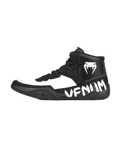 Venum Elite Chaussures de Lutte en Cuir Synthétique pour Fighters - Fermeture Élastique, Résistantes auxabrasions, Taill — Noir Blanc