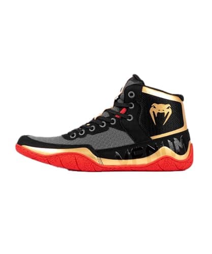 Venum Elite Chaussures de Lutte en Cuir Synthétique pour Fighters - Fermeture Élastique, Résistantes auxabrasions, Taill — Noir Or Rouge