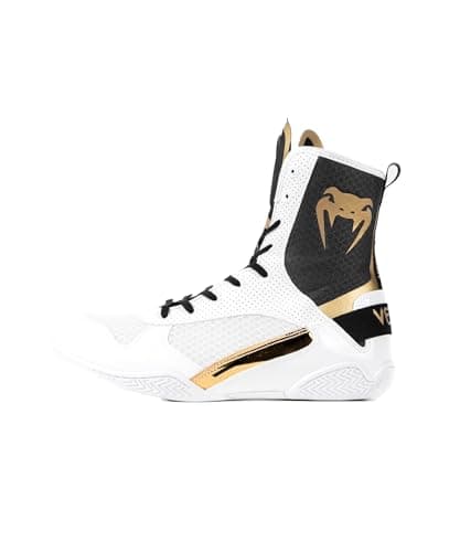Venum Elite Chaussures de Boxe Mixte Adulte en Cuir Offre Supreme Impact Protection Taille 10 US Chaussures de Boxe Mixt — Blanc Noir Or