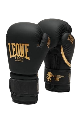 Leone 1947 Gants de Boxe Noir/Or - Pour Boxe Professionnelle, Kickboxing & Sparring - Homme Femme - Taille RG 14 Oz - Ve