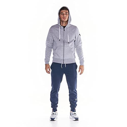 Leone 1947 - Sweat-shirt pour homme en coton jersey Gris chiné avec capuche Full Zip, idéal pour la saison automne-hiver