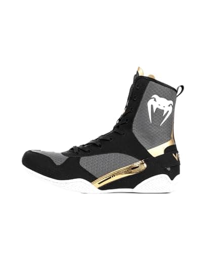 Venum Elite Chaussures de Boxe Mixte Adulte en Cuir Offre Supreme Impact Protection Taille 10 US Chaussures de Boxe Mixt — Noir Blanc Or