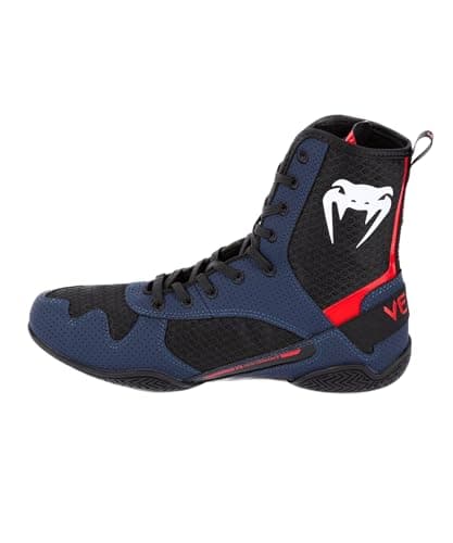 Venum Elite Chaussures de Boxe Mixte Adulte en Cuir Offre Supreme Impact Protection Taille 10 US Chaussures de Boxe Mixt — Marine Bleu Noir Rouge