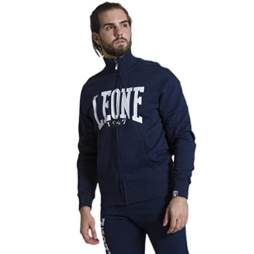 LEONE 1947 Sweat-Shirt Homme - Col Montant et Zip - Ligne ComfortABLE - Taille L - Gris