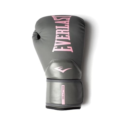 Everlast Elite 2 Gants de Boxe 12 oz (British Boxing Regulation) Renforté à Doigts Désolidarisés Cuir Dur Revêtement Got — GREY/PINK