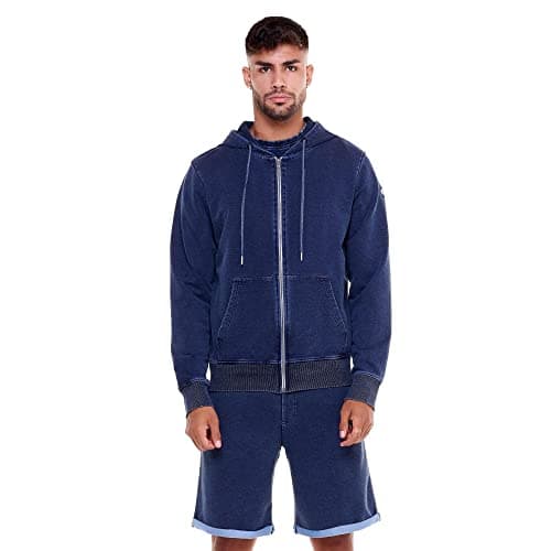 LEONE 1947 Sweat à capuche Indigo Blue Homme Denim Wash M