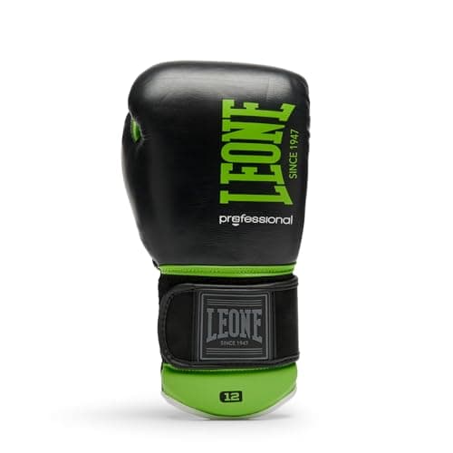 LEONE 1947, Gants de Boxe Professionnels en Cuir Noir 10OZ pour Hommes