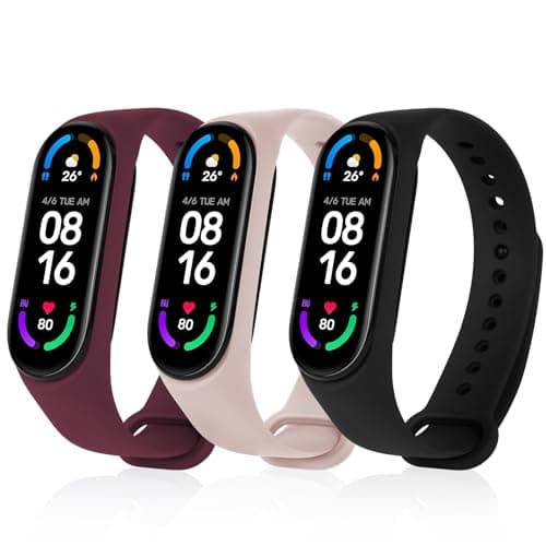 Bracelet Xiaomi Mi Band 5/Xiaomi Mi Band 6/7/4/3 en Nylon Tricoté Extensibles, Acier Inoxydable pour Accessoires — #3-1 Silicone 3Pièces (Noir/Bordeaux/Rose)