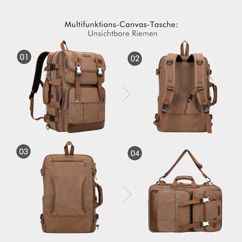 Sac à Dos WITZMAN Homme Voyage Vintage Marron Fit 18 Pouces OrdinateurPortable 3 en 1Global Recycled Standard