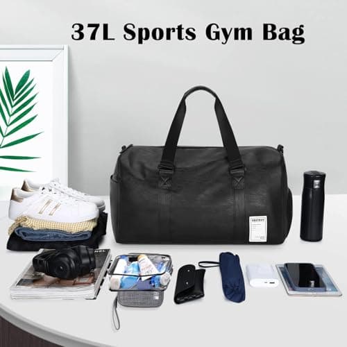 UBAYMAX Sac à Dos en Cuir Homme Noir pour Sport et Voyage Sac de Weekend Imperméable pour Plage Basket Football Yoga