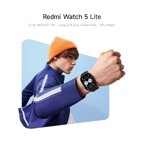 XIAOMI Redmi Watch 5 Lite - Écran AMOLED 1,96", Autonomie de 18 JOURS, Suivi Santé Complexe (Cardiaque, FPO₂, Sommeil) (