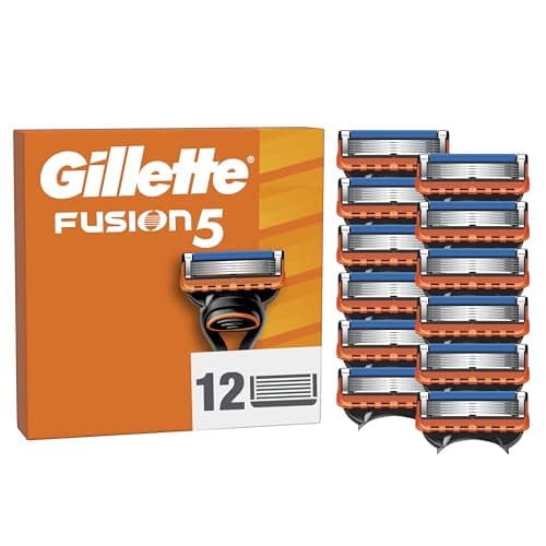 Gillette Rasoir Fusion5 Pour Hommes, Pack De 12 Authentiques, 5 Lames Lubrifiantes, Rasage Éfficace, Lot De Rechange Ave — Gillette Fusion x 12