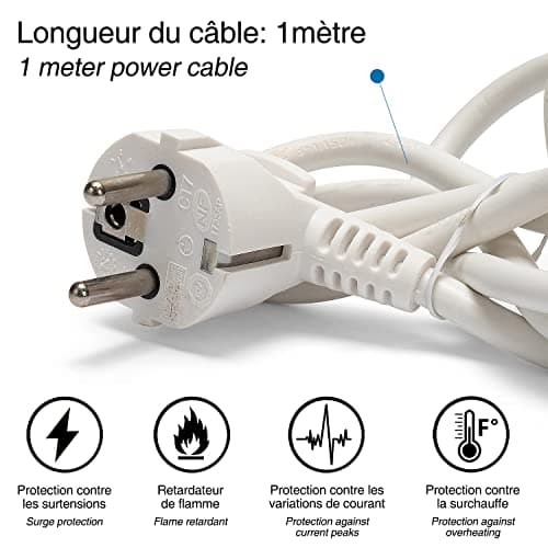 Velamp Bloc Multiprise 10/16A avec Interrupteur - 5 Prises, 3G1mm2 Câble, Électrique Sûr pour Maison Bureau, Prise Multi