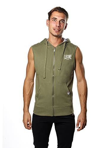 LEONE 1947 Sweat-Shirt à Capuche sans Manches Zip Homme Hiver Vogue — Vert