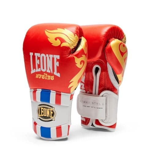 Leone 1947 Gants Boxe Thai en Cuir pour Entraîneurs - Modèle GN114, Protection Élevée, Respirant — rouge