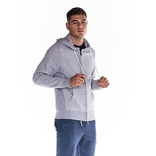 Leone 1947 - Sweat-shirt pour homme en coton jersey Gris chiné avec capuche Full Zip, idéal pour la saison automne-hiver