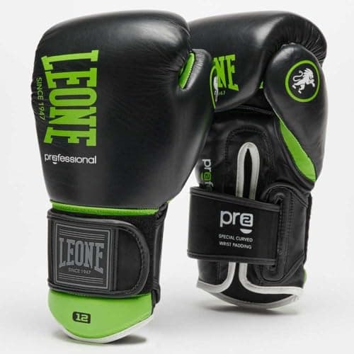 LEONE 1947 Gants de Boxe Professionnels 12OZ Noirs pour Athlètes Évoluant dans des Salles de Sport
