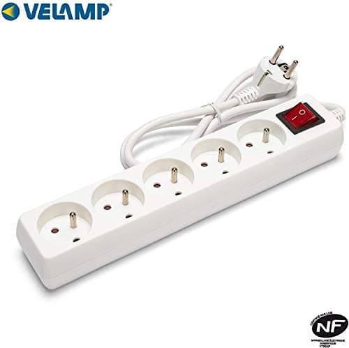 Velamp Bloc Multiprise 10/16A avec Interrupteur - 5 Prises, 3G1mm2 Câble, Électrique Sûr pour Maison Bureau, Prise Multi
