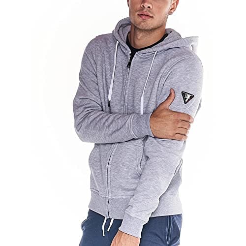 Leone 1947 - Sweat-shirt pour homme en coton jersey Gris chiné avec capuche Full Zip, idéal pour la saison automne-hiver