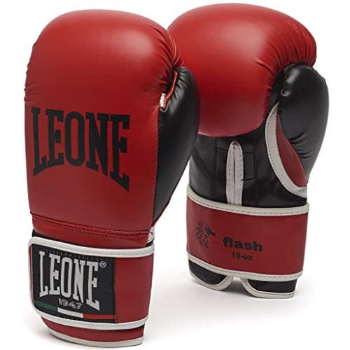 LEONE 1947 Gants de Boxe Flash - Cuir Synthétique de Qualité pour Amateurs, Coupe Classique avec Amortissement Premium, — rosso