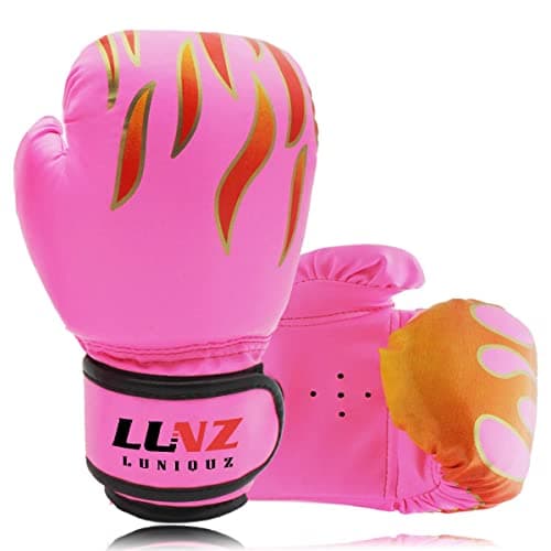 Luniquz Gant de Boxe pour Enfant 3-16 Ans, Cuir Synthétique, Gant d'Entraînement MMA et Muay Thai 8OZ, Spécialisé dans l — Rose