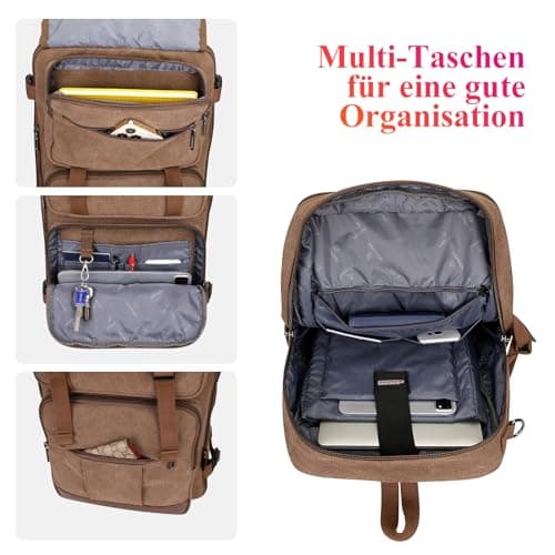 Sac à Dos WITZMAN Homme Voyage Vintage Marron Fit 18 Pouces OrdinateurPortable 3 en 1Global Recycled Standard