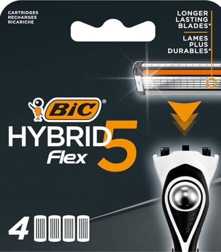 BIC Hybrid 5 Flex Recharges - Lot de 4 Unités de 5 Lames pour Rasoir Rechargeable Homme, Précis et Confortable Rasage Fi