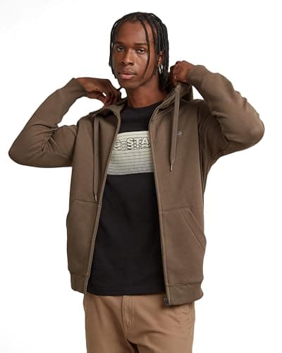 G-STAR RAW Homme Sweatshirt à Capuche Premium - Confort Élevé, Style Urbain, 100% Coton Bio — Brun (Turf D16122-c235-273)