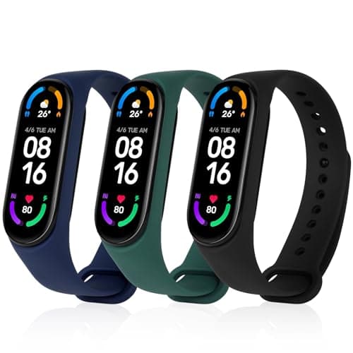 Bracelet Xiaomi Mi Band 5/Xiaomi Mi Band 6/7/4/3 en Nylon Tricoté Extensibles, Acier Inoxydable pour Accessoires — #3-2 Silicone 3Pièces (Noir/Bleu Nuit/Vert)