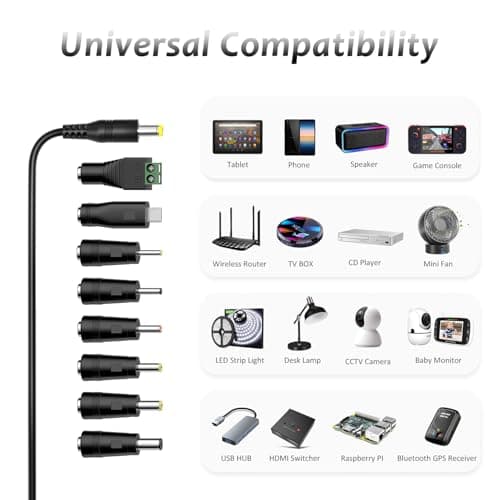 Bloc d'alimentation universel 24 W pour électronique domestique Avec 8 prises CC et capacité maximale de 2000 mA