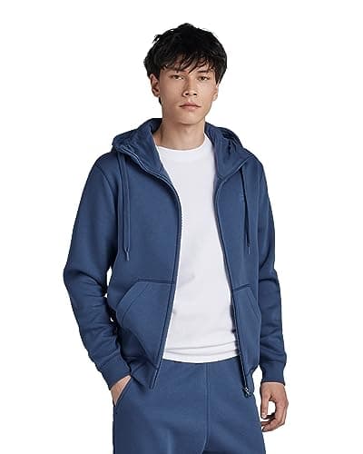 G-STAR RAW Homme Sweatshirt à Capuche Premium - Confort Élevé, Style Urbain, 100% Coton Bio — Bleu (Rank Blue D16122-c235-868)