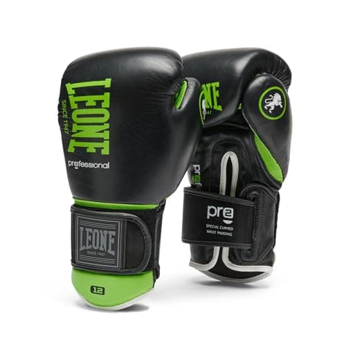 LEONE 1947, Gants de Boxe Professionnels en Cuir Noir 10OZ pour Hommes