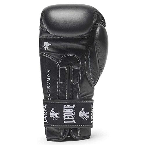 LEONE 1947 Gants de Boxe Mixte - Amortissement Élevé, 10 Oz, Noir, Cuir Souple, Pour Entraînement et Compétition