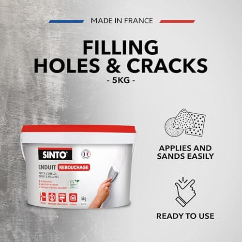 SINTO - Enduit Rebouchage Trous et Fissures - Séchage Rapide - Sans Retrait Ni Fissure - 97% Ingrédients Naturels - 5kg