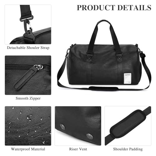 UBAYMAX Sac à Dos en Cuir Homme Noir pour Sport et Voyage Sac de Weekend Imperméable pour Plage Basket Football Yoga