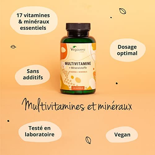 Vegavero A-Z Multivitamines et Minéraux | Sans Additifs | Homme & Femme | Énergie Anti Fatigue | 120 Gélules | VEGAN