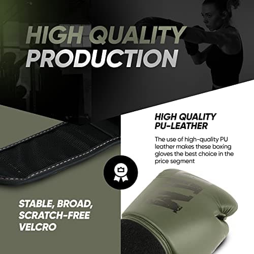 Gants de Boxe MADGON pour Arts Martiaux, Haute Qualité pour Sparring, Absorption Optimum des Chocs, Sacoche Incluse