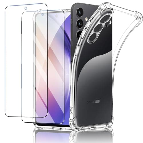 /New&Teck Coque pour Samsung Galaxy A56 5G + Verre Trempé Protection Écran, Silicone TPU Souple, Bumper Renforcé, Protec — Transparent