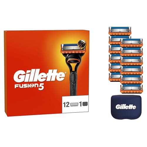 Gillette Rasoir Fusion5 Pour Hommes, Pack De 12 Authentiques, 5 Lames Lubrifiantes, Rasage Éfficace, Lot De Rechange Ave — NOUVEAUTE Gillette Fusion x 12