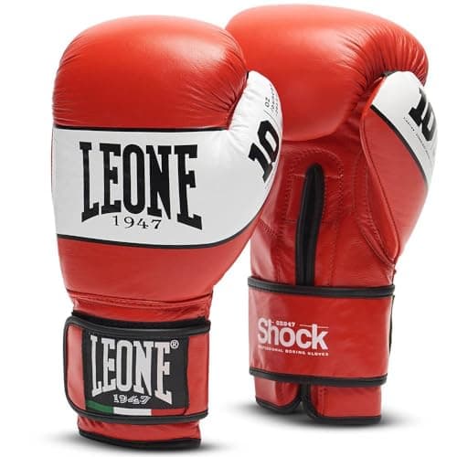 Gants de Boxe Shock LEONE 1947 - Protection maximale - Convaincant pour les combats - Confortables à porter - Taille M — Rouge
