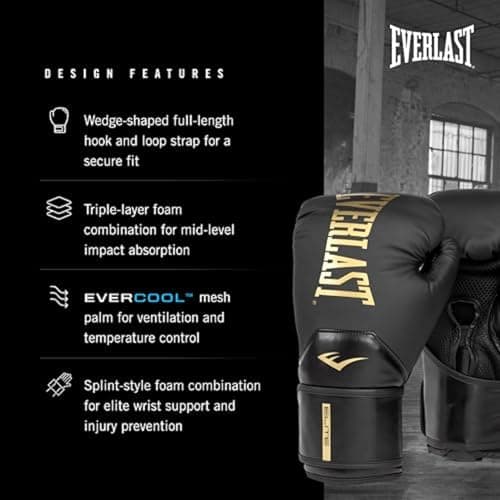 Everlast Elite 2 Gants de Boxe 12 oz (British Boxing Regulation) Renforté à Doigts Désolidarisés Cuir Dur Revêtement Got