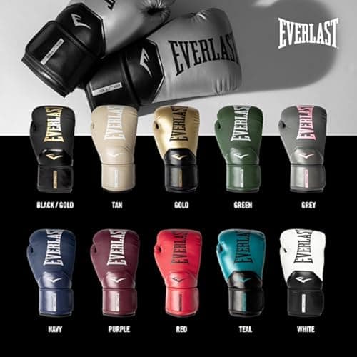 Everlast Elite 2 Gants de Boxe 12 oz (British Boxing Regulation) Renforté à Doigts Désolidarisés Cuir Dur Revêtement Got