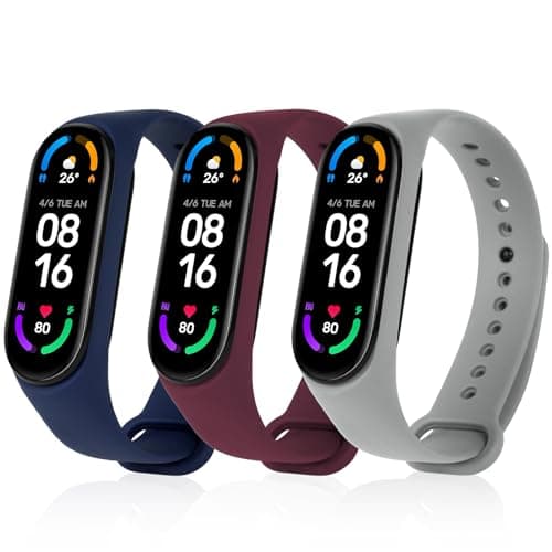 Bracelet Xiaomi Mi Band 5/Xiaomi Mi Band 6/7/4/3 en Nylon Tricoté Extensibles, Acier Inoxydable pour Accessoires — #3-4 Silicone 3Pièces (Bleu Nuit/Gris/Bordeaux)