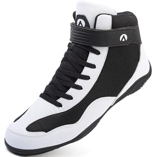 Mufanton Chaussures de Lutte pour Hommes Antidérapantes Bottes de Boxe et Arts Martiaux Hautement Performantes — Noir Blanc