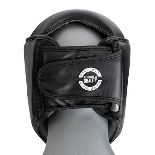 Fox-Fight Protege-Tête en Cuir véritable avec Grille Métallique pour MMA, Boxe et Kickboxing - Noir L-XL