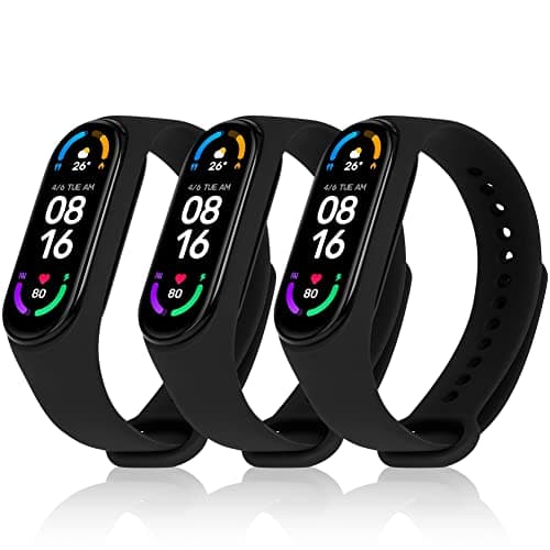 Bracelet Xiaomi Mi Band 5/Xiaomi Mi Band 6/7/4/3 en Nylon Tricoté Extensibles, Acier Inoxydable pour Accessoires — &10 Silicone 3Pièces (Noir/Noir/Noir)