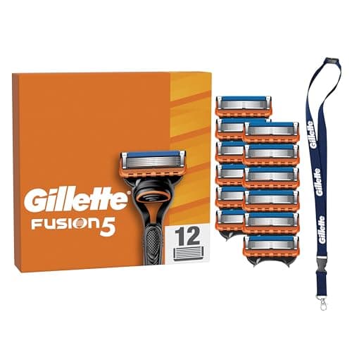 Gillette Rasoir Fusion5 Pour Hommes, Pack De 12 Authentiques, 5 Lames Lubrifiantes, Rasage Éfficace, Lot De Rechange Ave