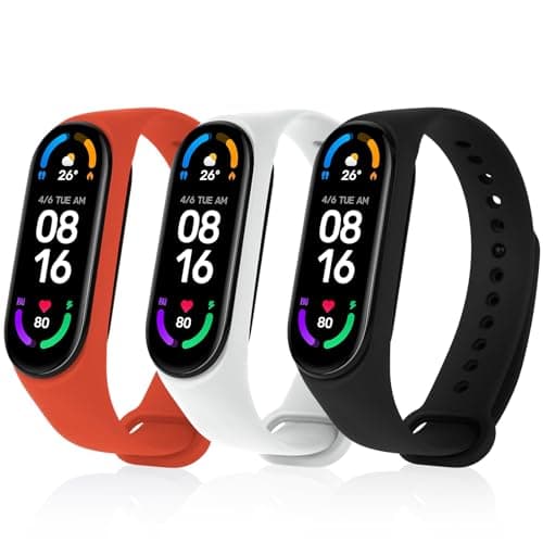 Bracelet Xiaomi Mi Band 5/Xiaomi Mi Band 6/7/4/3 en Nylon Tricoté Extensibles, Acier Inoxydable pour Accessoires — #3-3 Silicone 3Pièces (Noir/Blanc/Rouge)